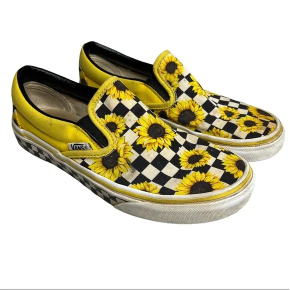 Vans Womens Yellow Sunflower Asher Slip On Checkered Sneakers Size 7 - Picture 9 of 10